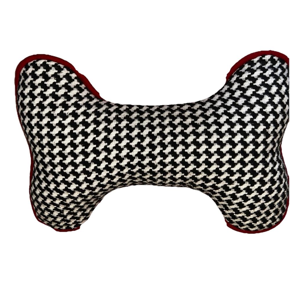 Dog Bone Shaped Novelty Pillow D Stevens Black And White Houndstooth Red Trim